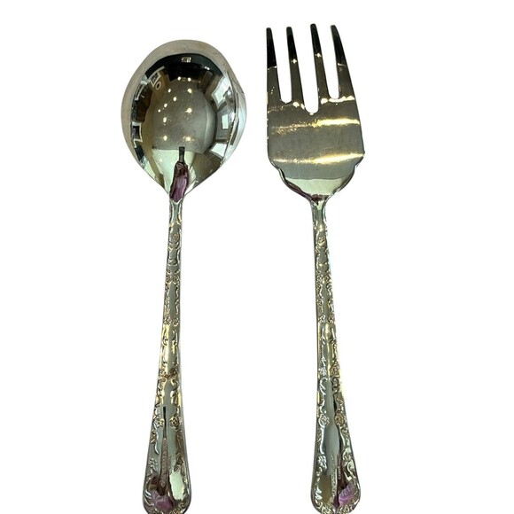 WM Roger Enchanted Rose Vintage Silverplate by Intl Silver Serving Fork Spoon - Picture 3 of 5